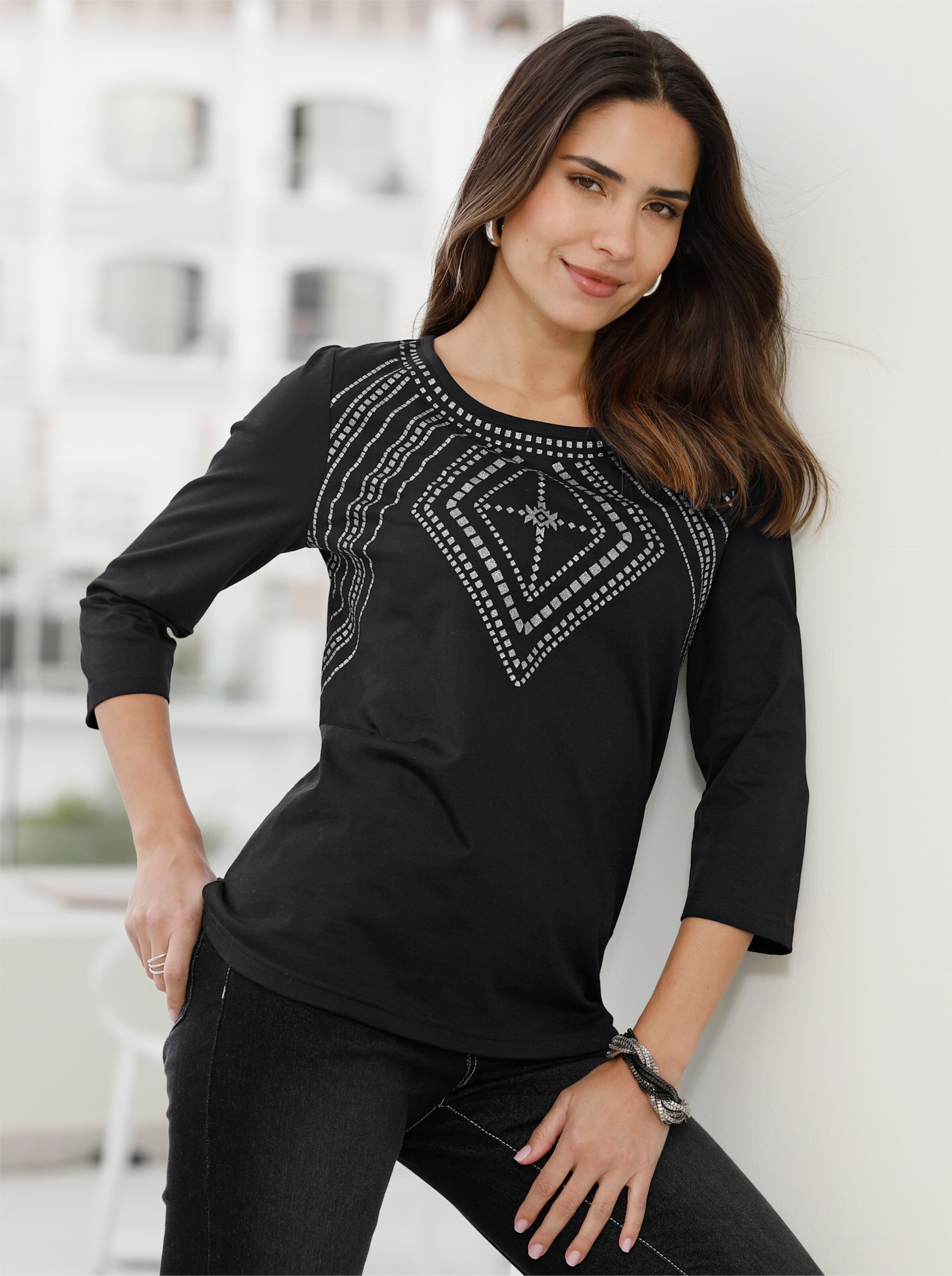 34-Arm-Shirt mit Glitzer-Details