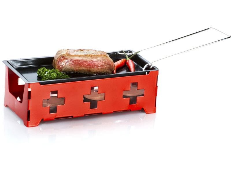 Nouvel Teelicht-Raclette Heat Cheese! @home Rot Für eine Person, mit Schweizer-Kreuz-Dekor