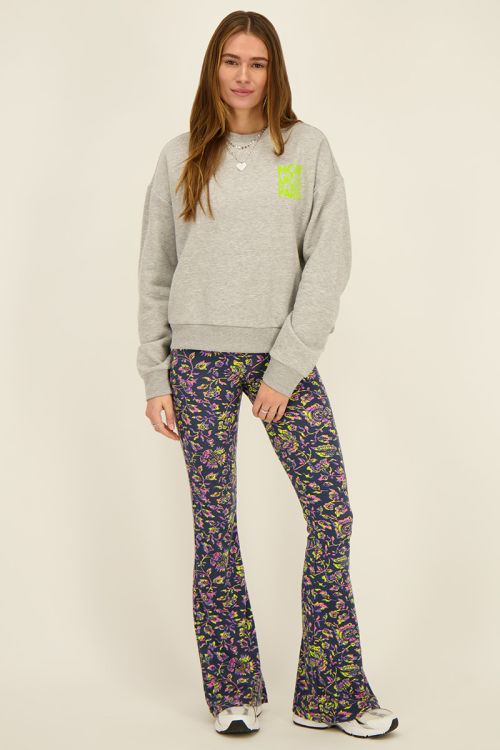 Donkerblauwe flared broek met paisley print