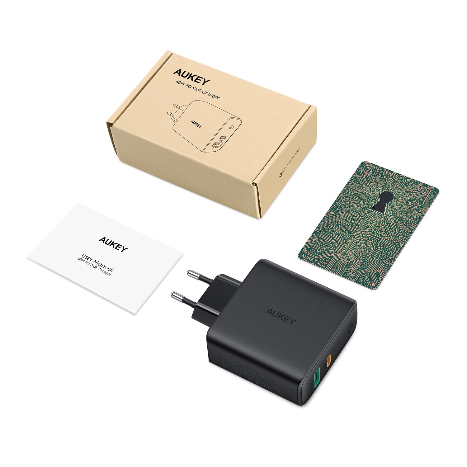 AUKEY USB-C Ladegerät mit Dynamic Detect & GaNFast Tech, USB-Ladegerät mit 60W