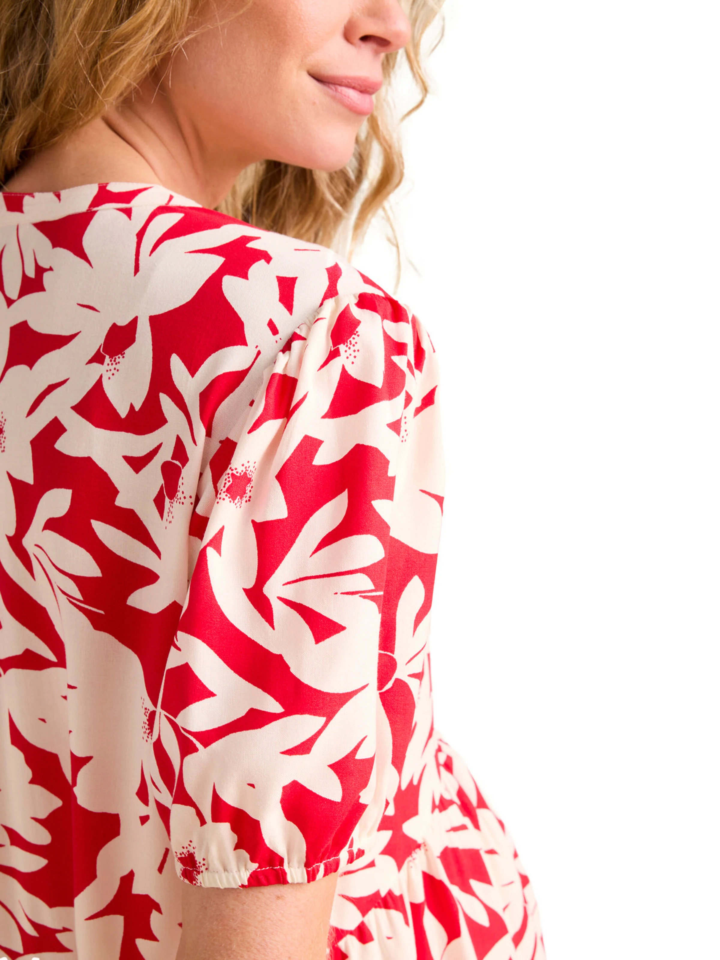 Envie de Fraise Kurzes Kleid für Schwangerschaft und Stillzeit mit Blätterprint rot