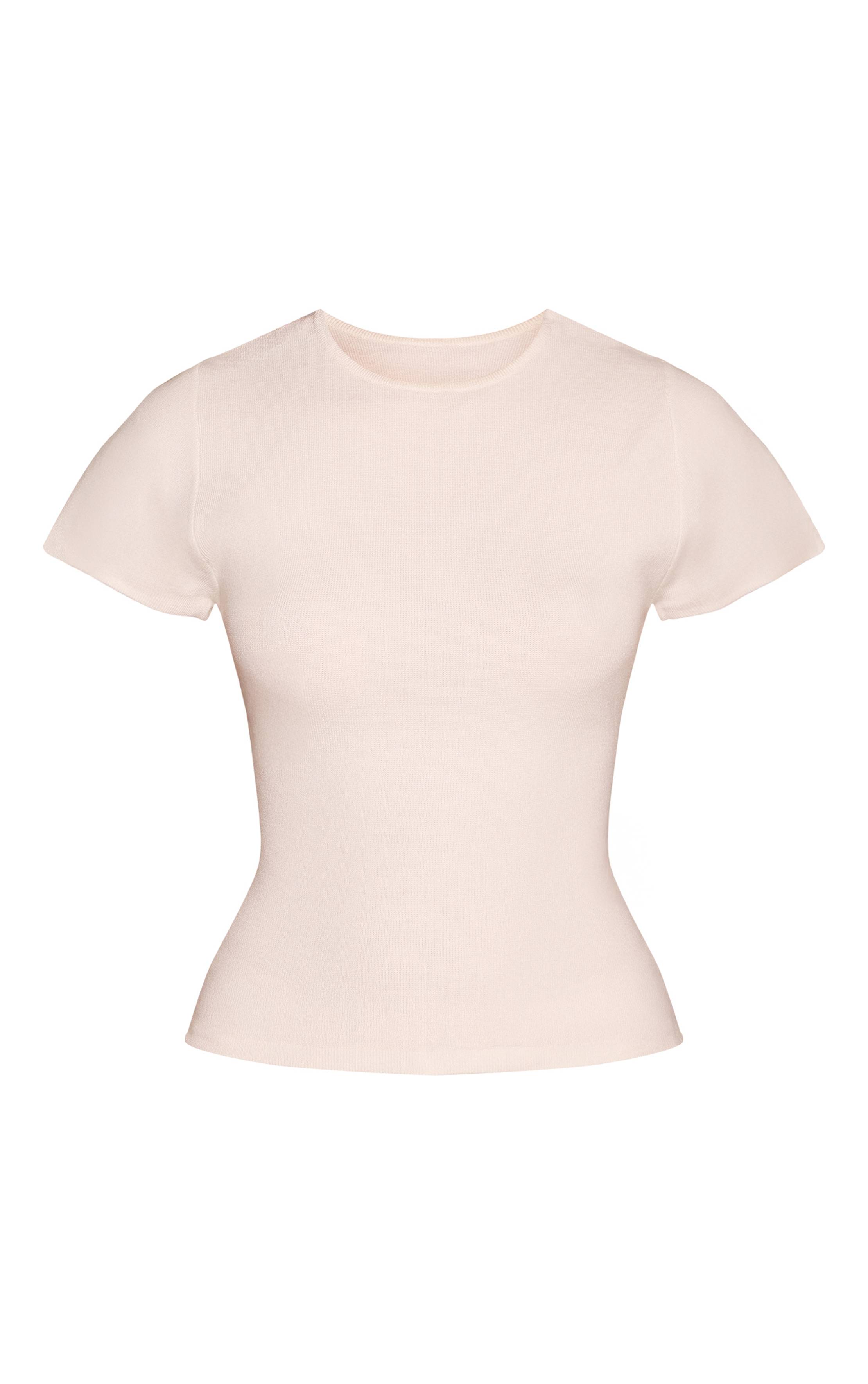 Crème T-shirt Ajusté En Maille Avec Taille Cintrée