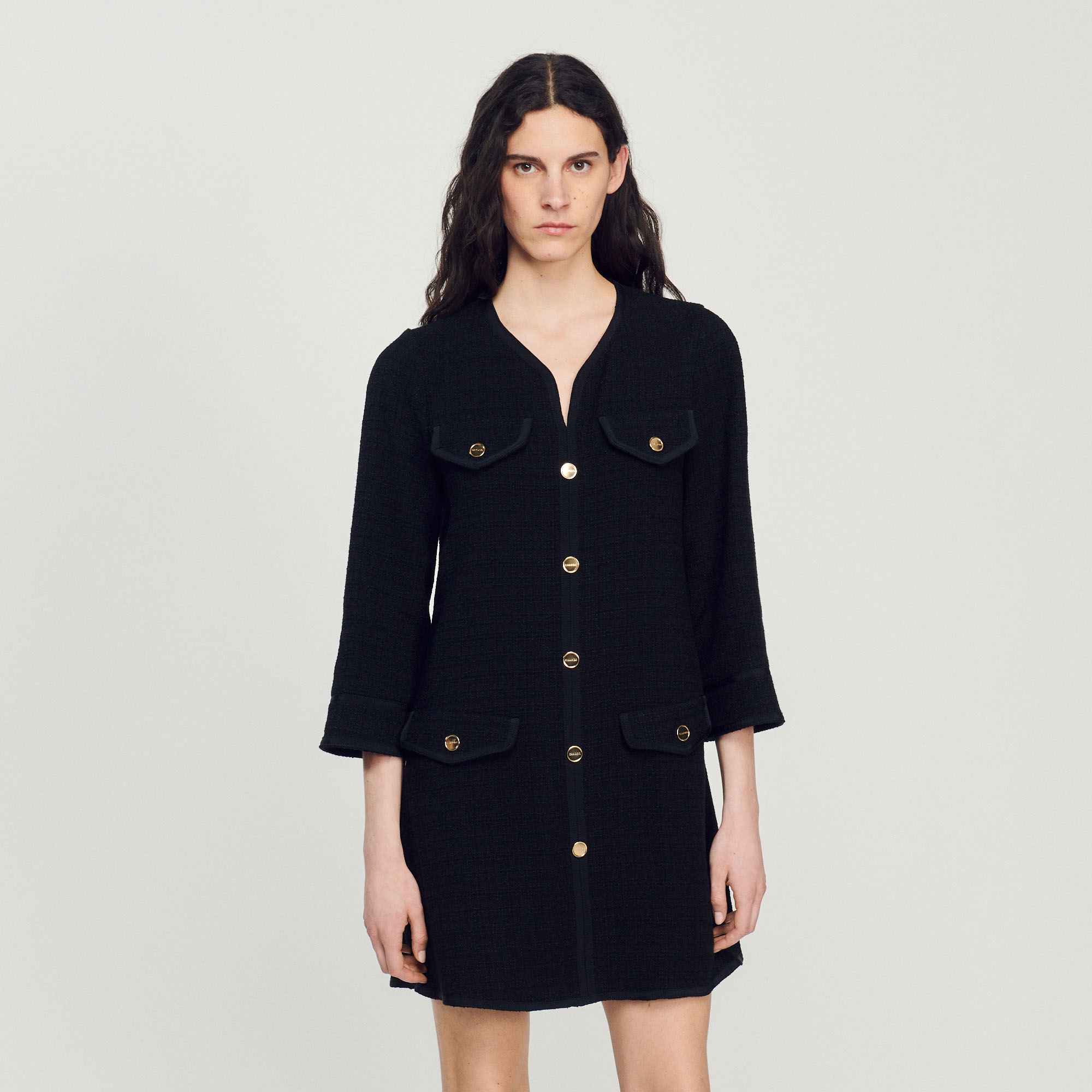 Robe courte en tweed á manches longues