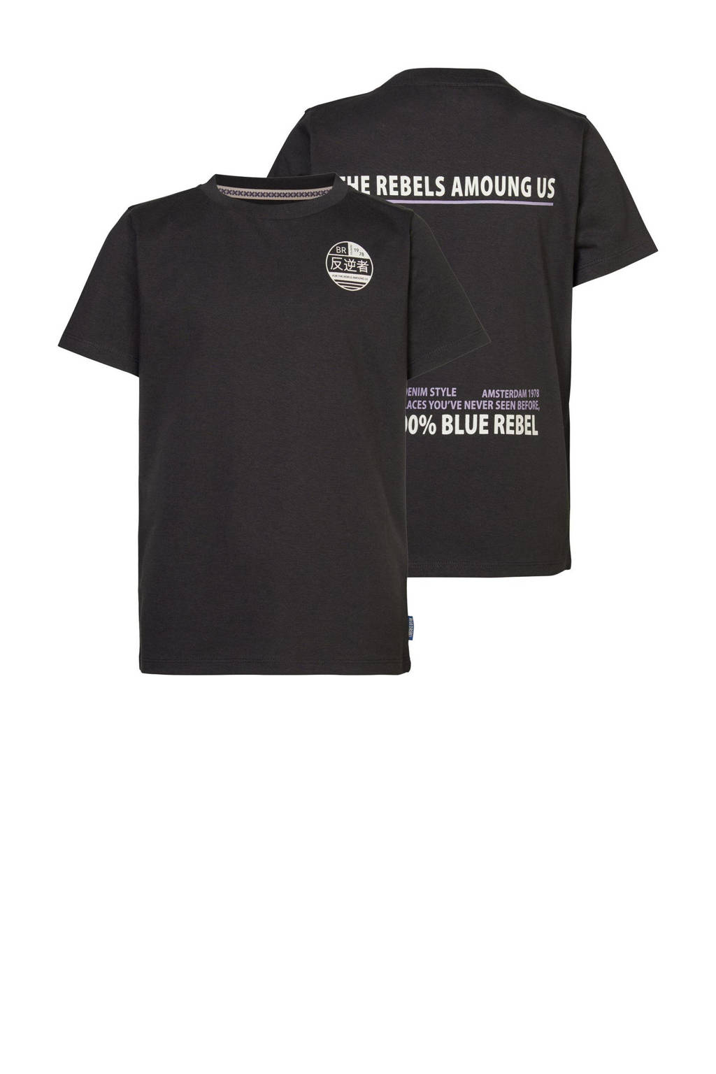 Blue Rebel T-shirt Jeremy met tekst zwart
