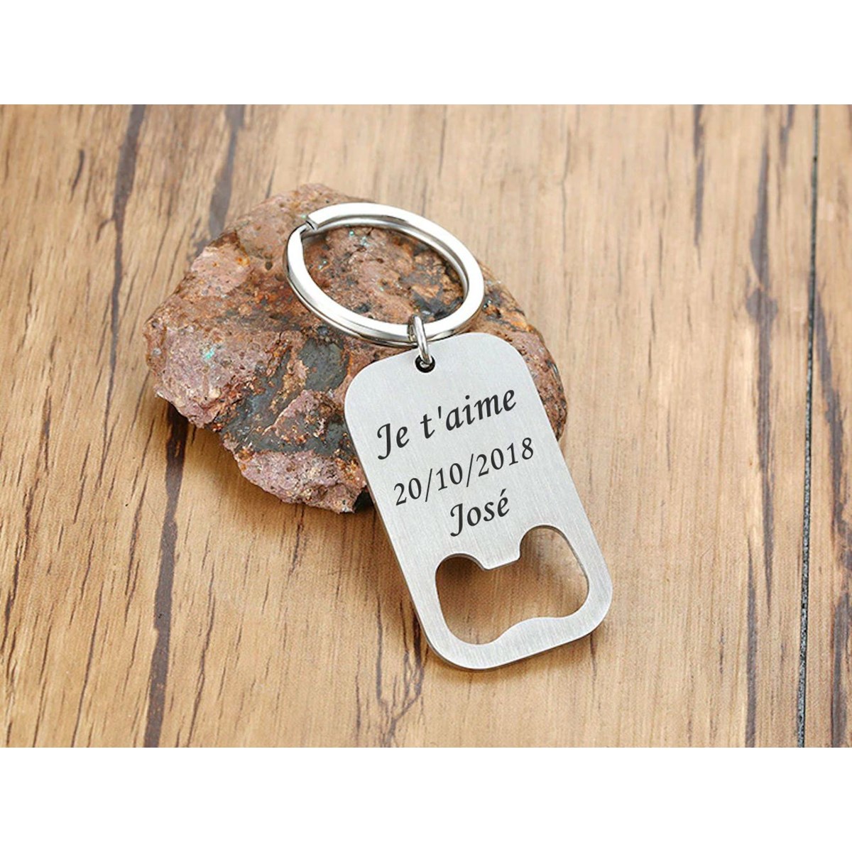 Porte-clés décapsuleur plat gravure personnalisée acier inoxydable