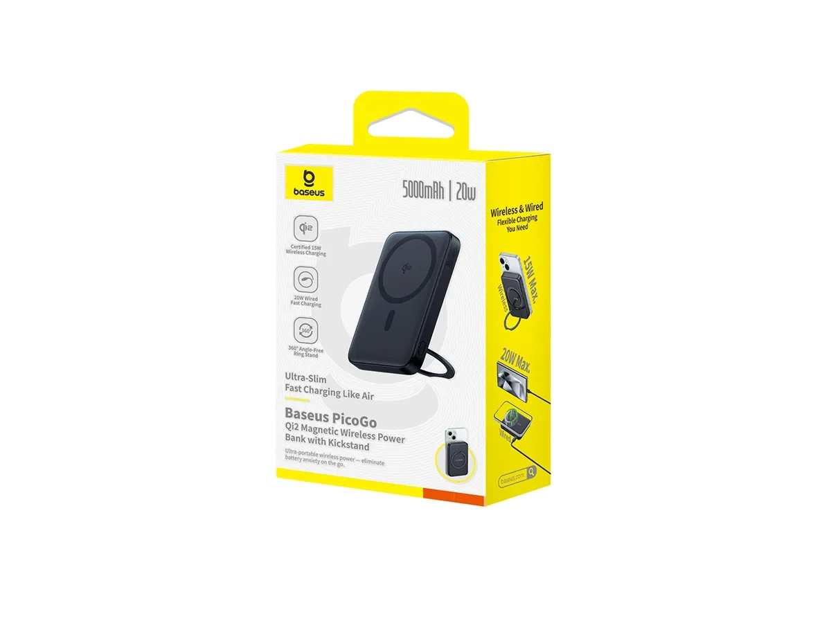 (20W) 5000mAh PicoGo Magnetische Qi2 MagSafe Powerbank USB C PD Ladegerät   Standfuss (P10076802123-00) - Schwarz