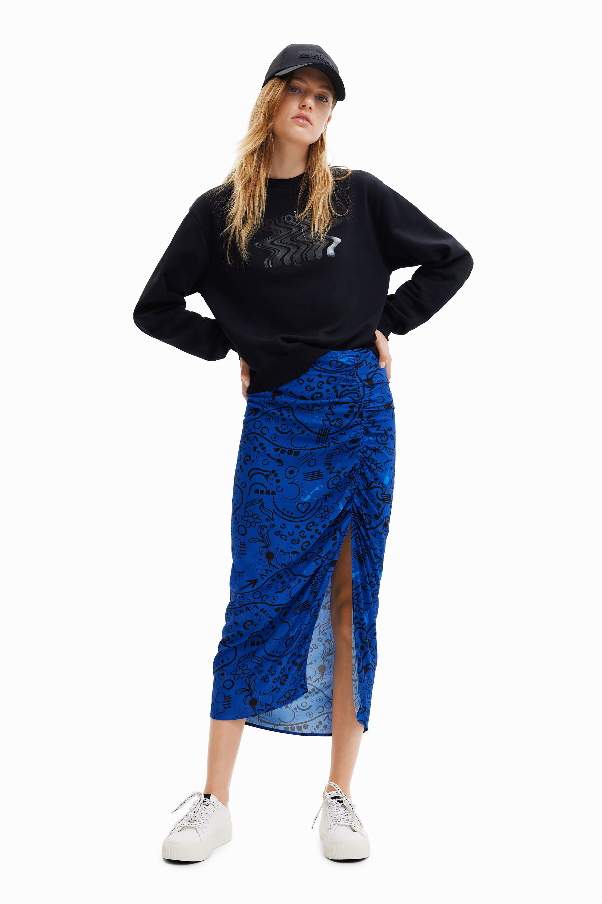 Falda midi slim abertura