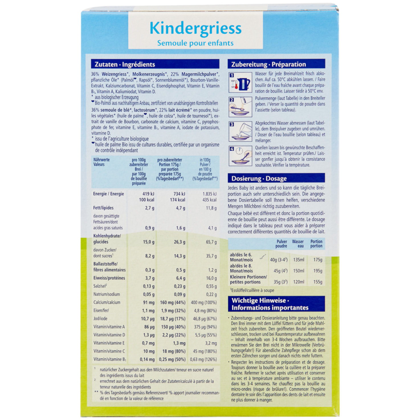 Hipp Bio Milchbrei Kindergriess 6+ Monate