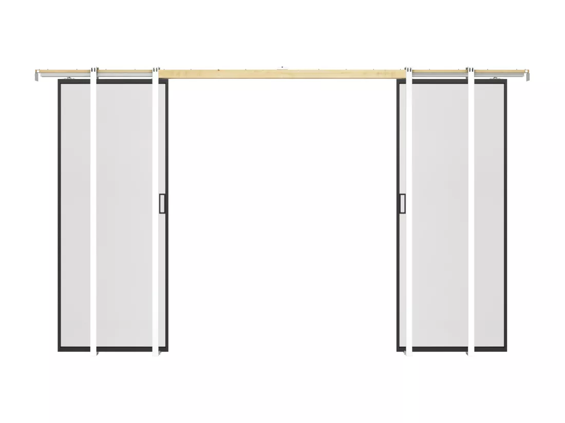 Porte coulissante double avec système à galandage - aluminium et verre trempé dépoli - 2 x H205 x L93 cm - LINCI II