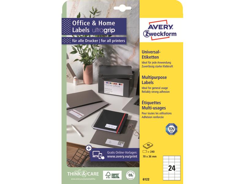 Avery Zweckform Universal-Etiketten 6122 70 x 36 mm, 10 Bla Weisse Aufkleber, permanent haftend