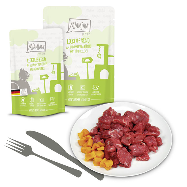 Quetschie leckeres Rind an gedämpftem Kürbis