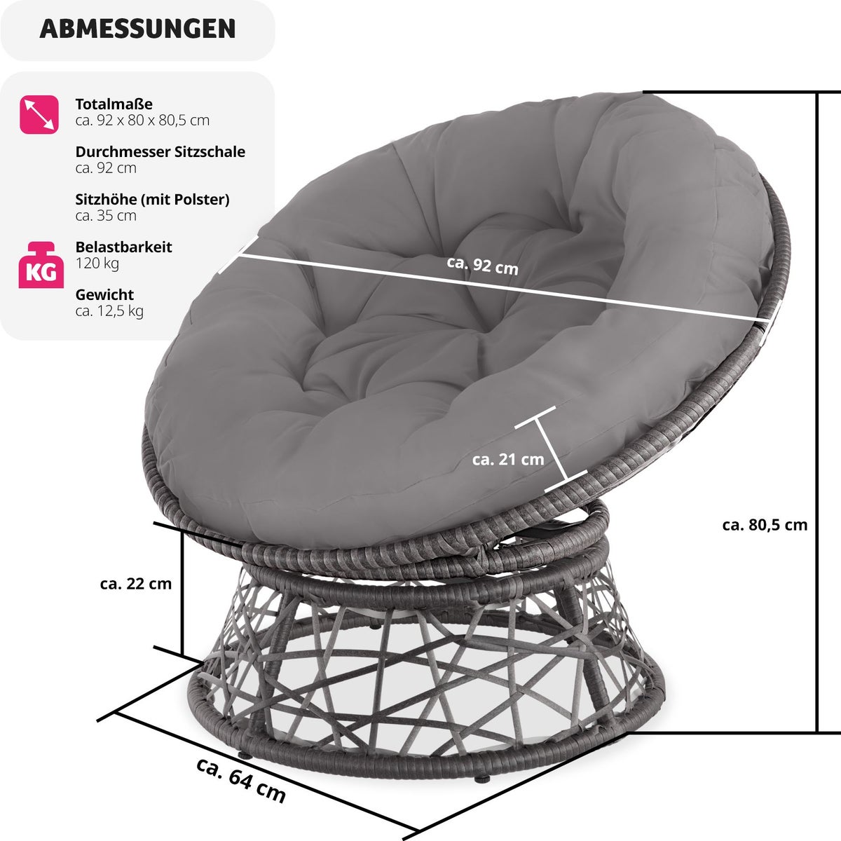 Rotan fauteuil tectake Gargano draaibaar 92 x 80 x 80,5 cm