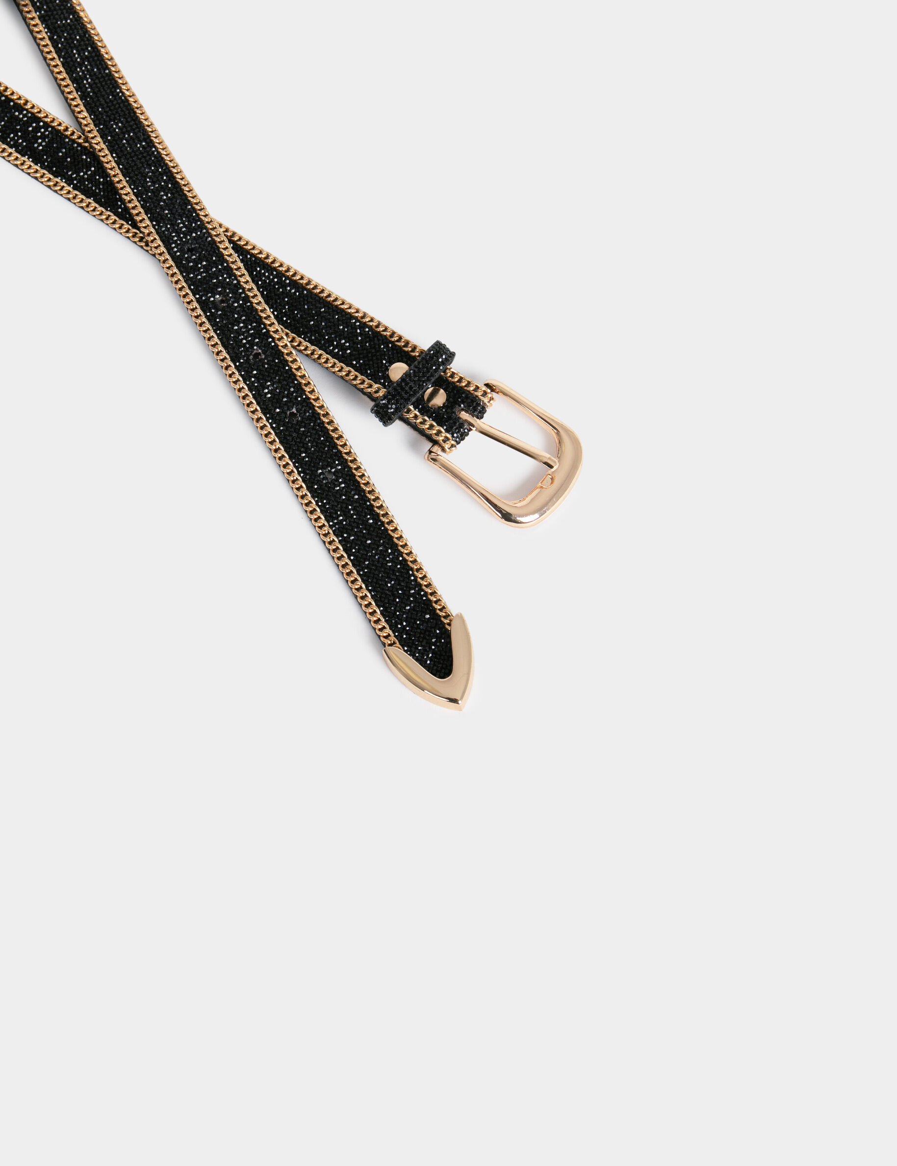 Ceinture avec détails chaînes et strass noir femme - noir