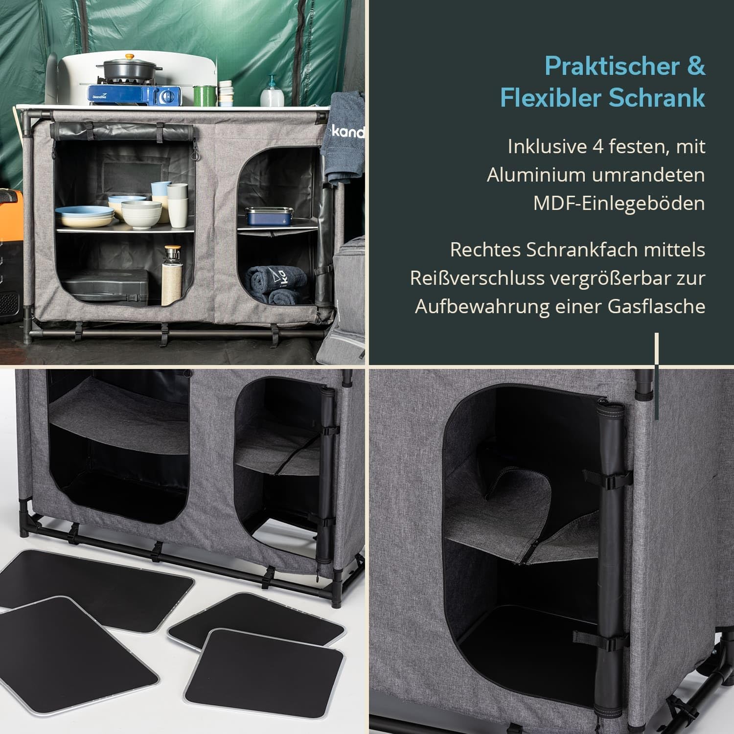 Skandika Campingküche Ruoka | Hochschrank/Küchenschrank mit Spüle & Wind- und Spritzschutz, Staufächer mit Einlegeböden, Tragetasche, Outdoorküche, Campingschrank | Outdoor Camping Küche, Reiseküche