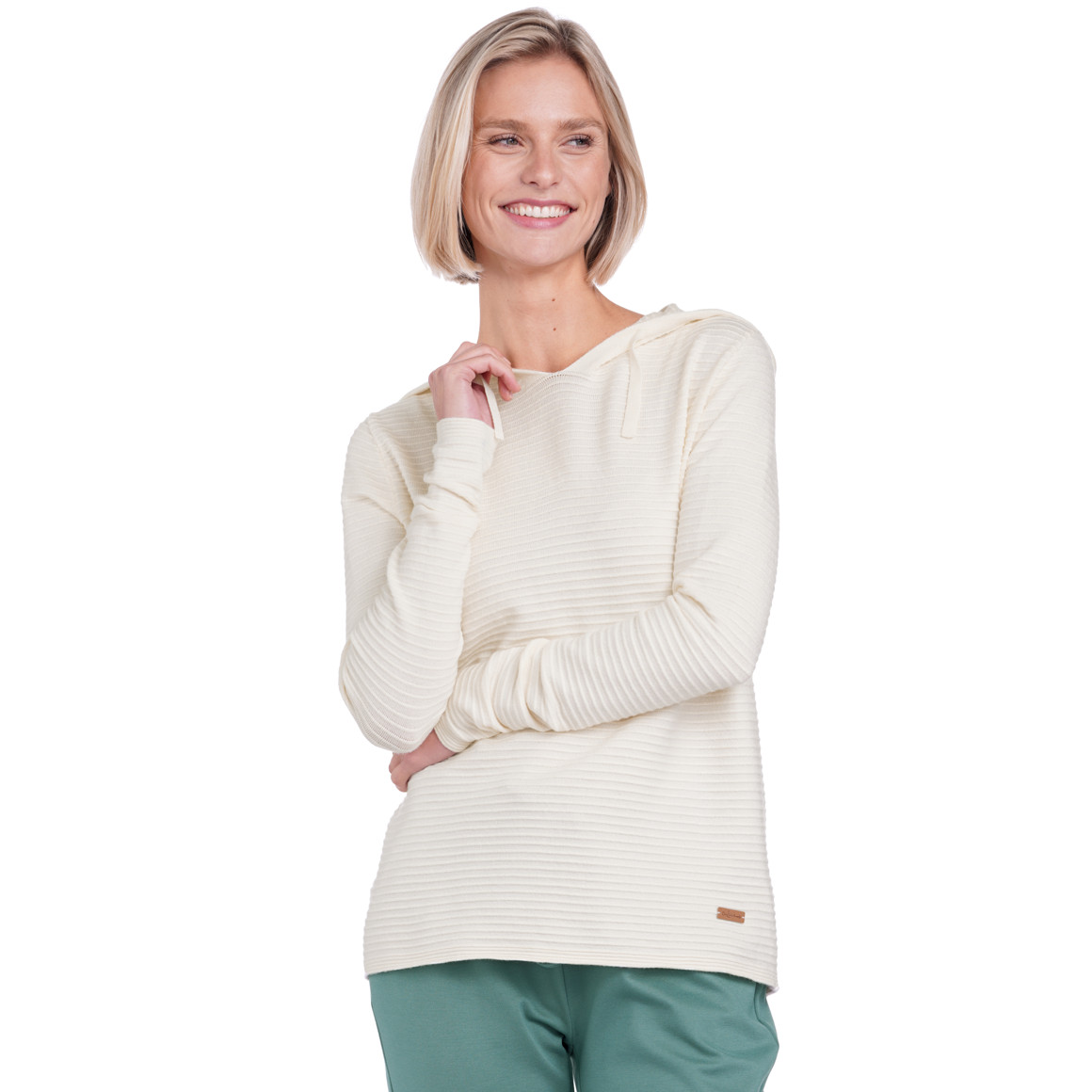 Gina Damen Strickhoodie gerippt cremeweiss