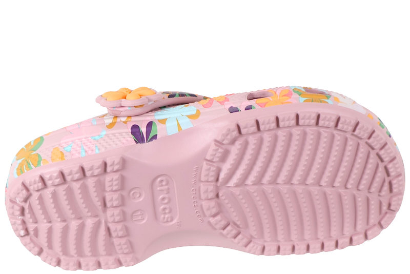 CROCS CLASSIC RETRO SUMMER CLOG K I LYSERØDT GUMMI MED BLOMSTER