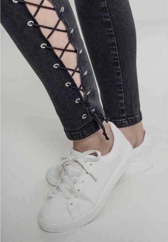 Urban Classics - Denim Lace Up Skinny Pants - Jeans - Zwart - Denim