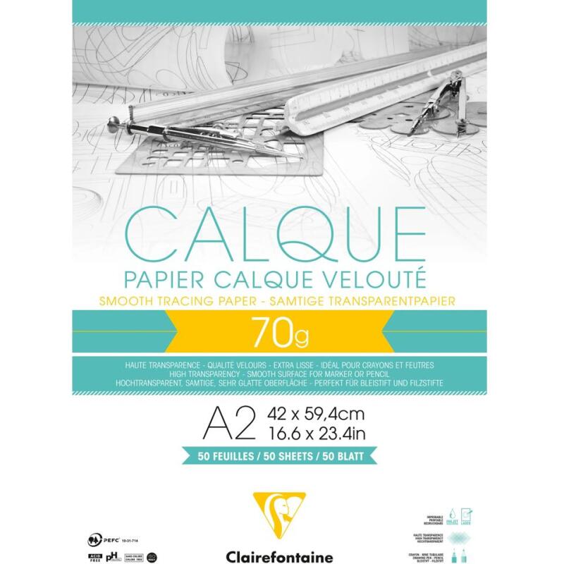 Papier Calque bloc collé 50F A2 70/75g
