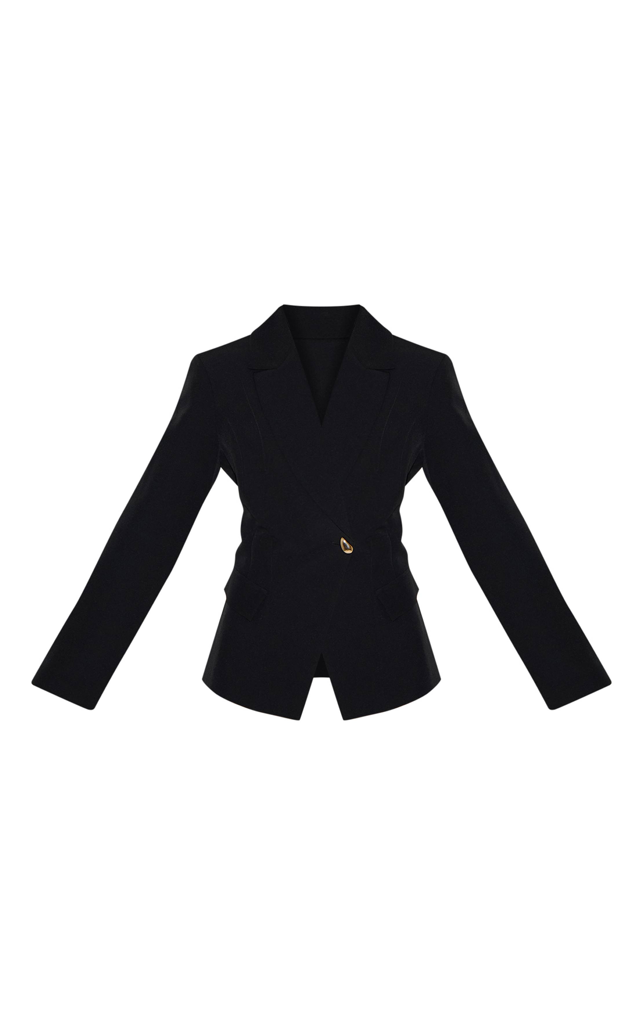 Noir Blazer Noir À Taille Cintrée Et Col À Revers Pointus
