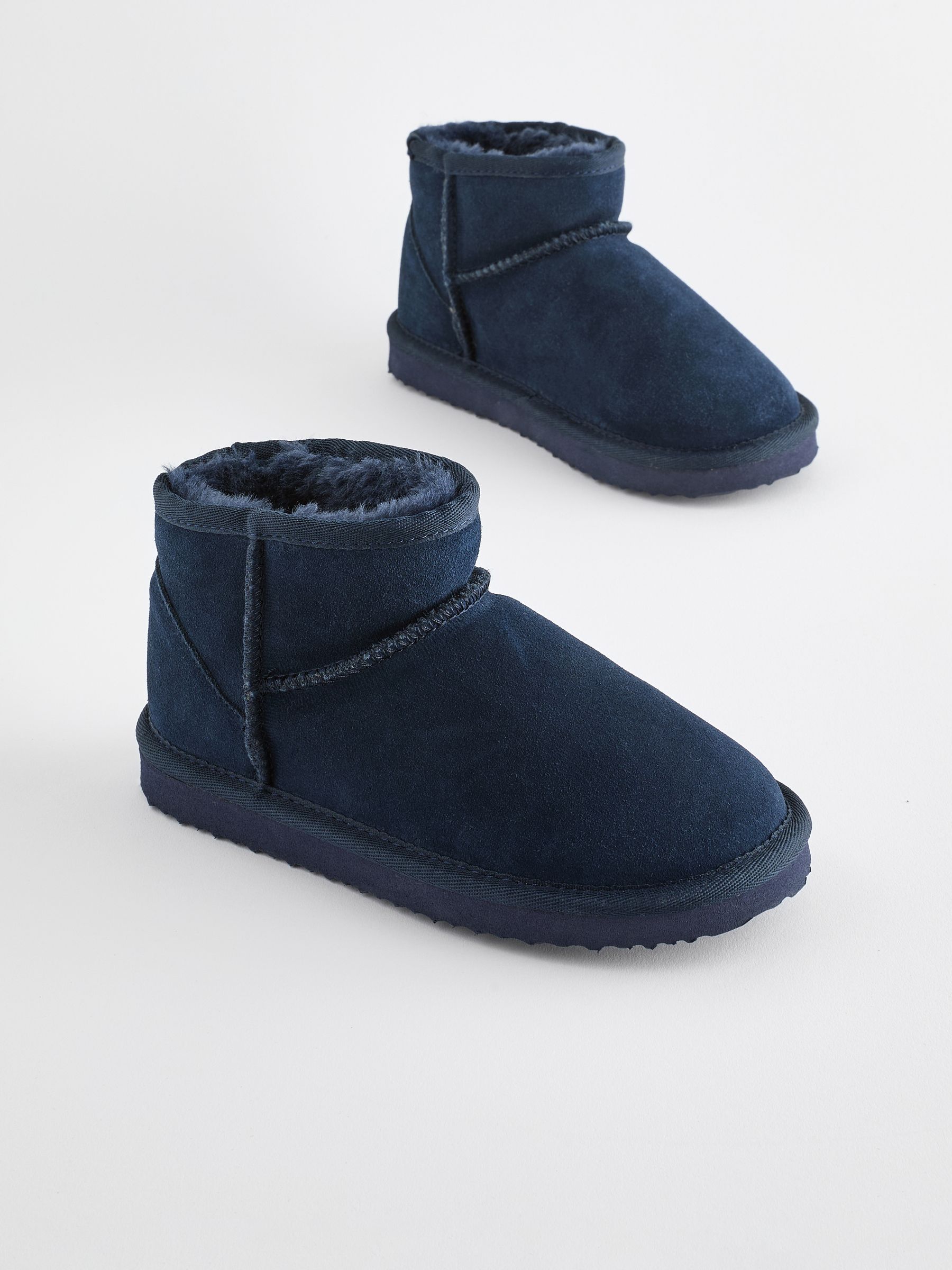 Donkerblauw - Suède enkellaarsjes met warme voering