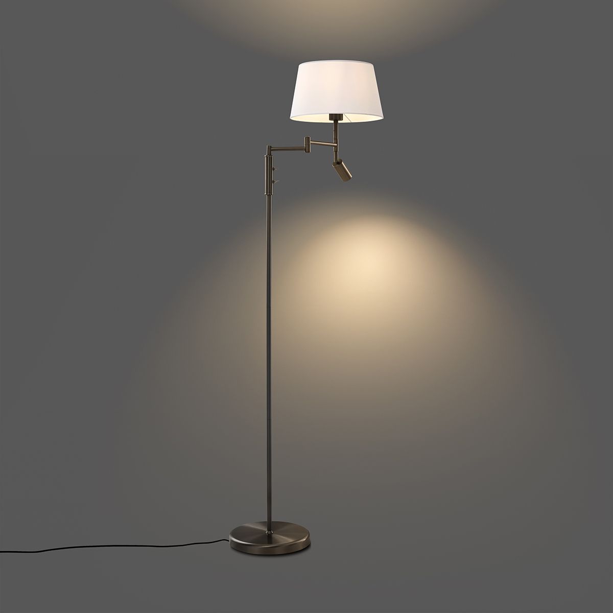 Vloerlamp staal met witte kap en verstelbare leeslamp - Ladas