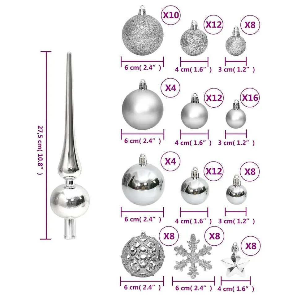 vidaXL - Kerstballenset - Zilver - Polystyreen