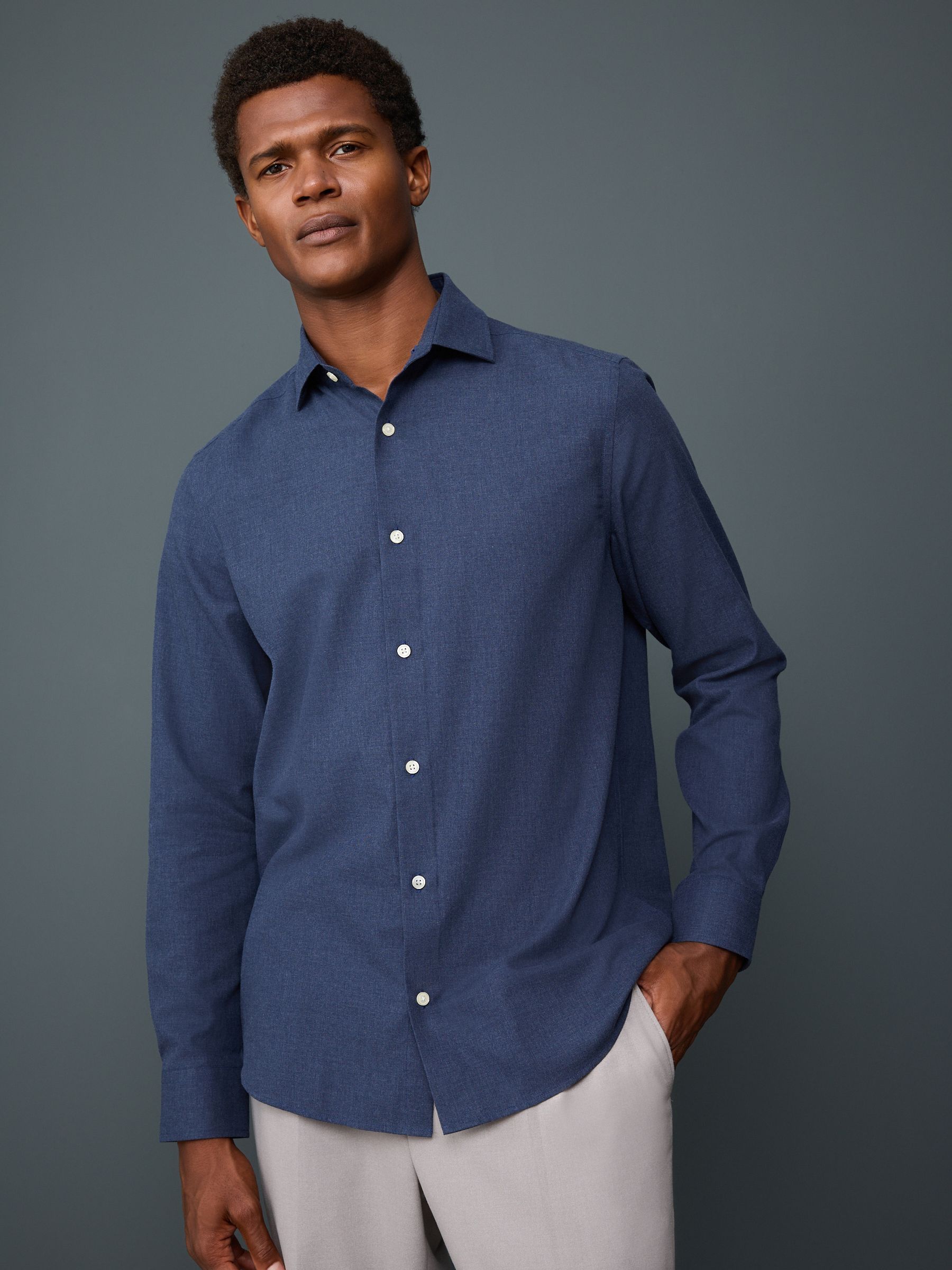 Donkerblauw - Long Sleeve Soft Touch Smart Shirt