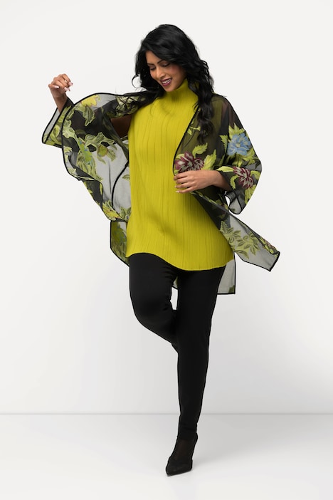 Chiffonjacke, florales Design, V-Ausschnitt, 3/4-Arm