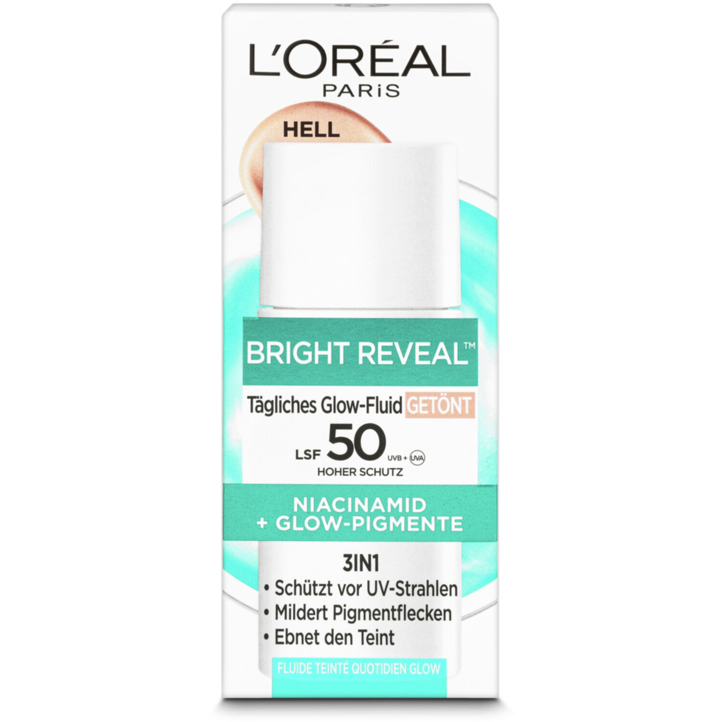 L'Oréal Paris Bright Reveal Tägliches Glow-Fluid Getönt Light LSF 50, 50.0ml