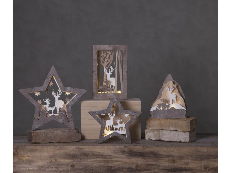 Star Trading Tischdeko Fauna Stern 25 cm, Holz Beleuchteter Stern mit Hirschen