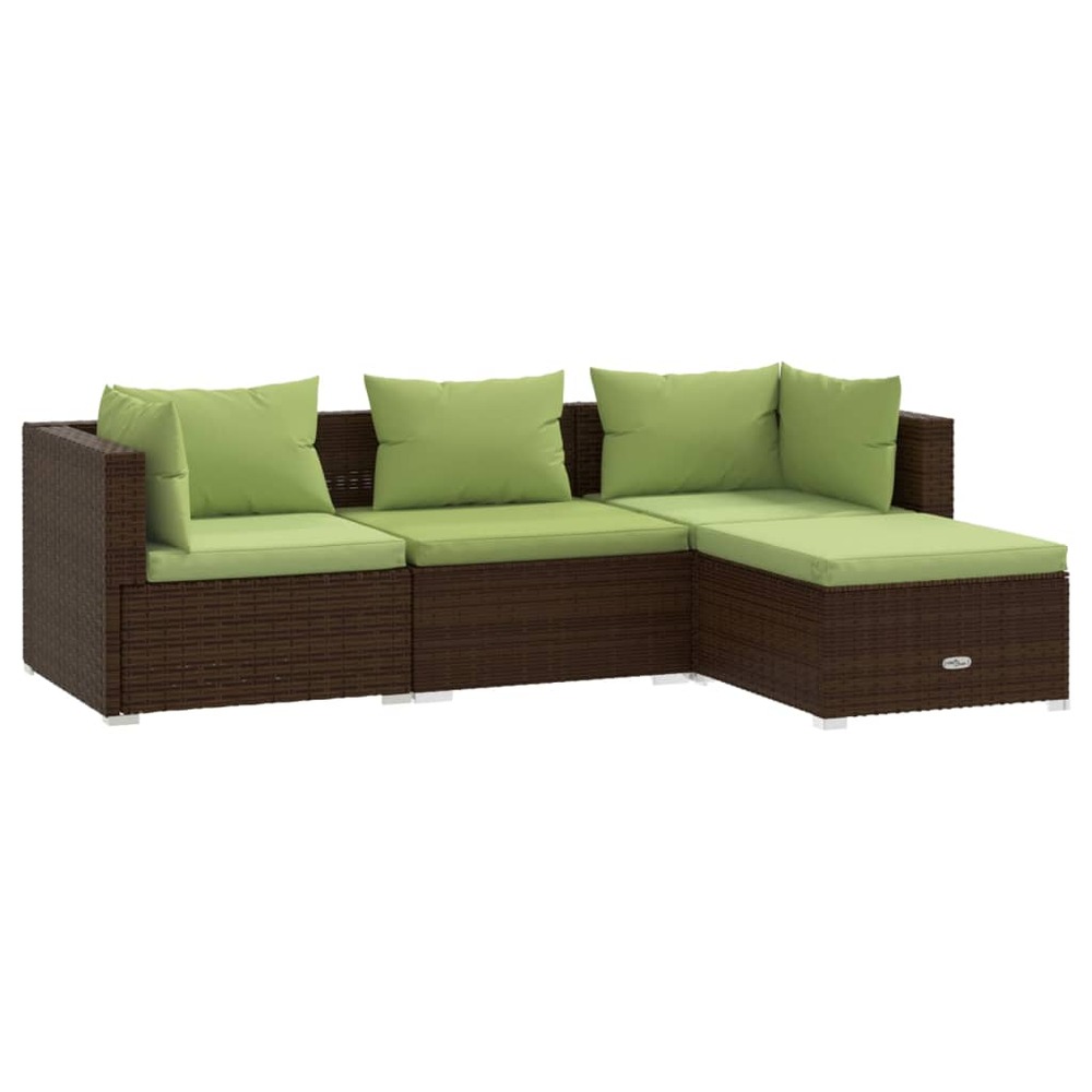 Salon de jardin meuble d'extérieur ensemble de mobilier 4 pièces avec coussins résine tressée marron
