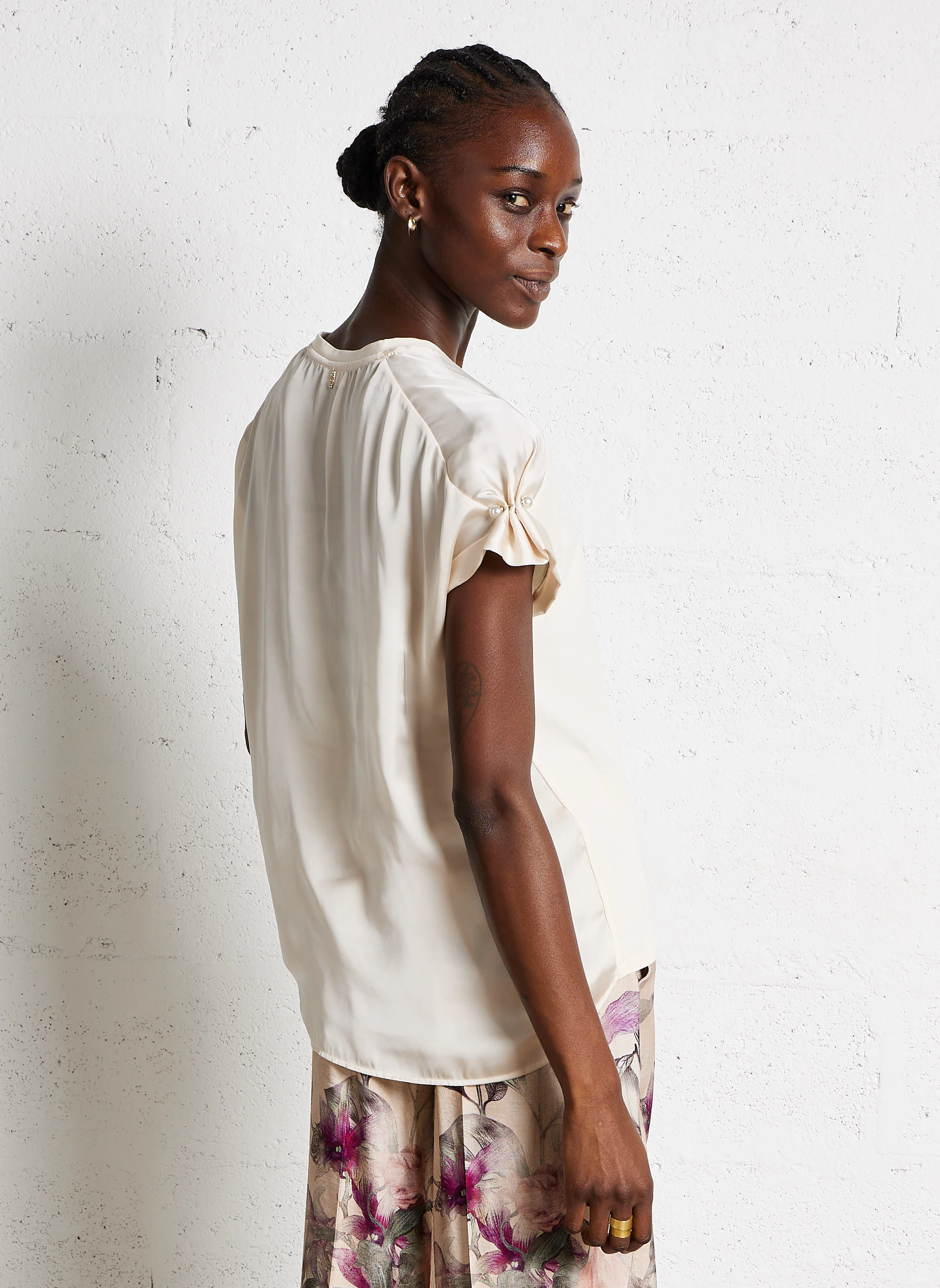 Top droit à col rond| Beige