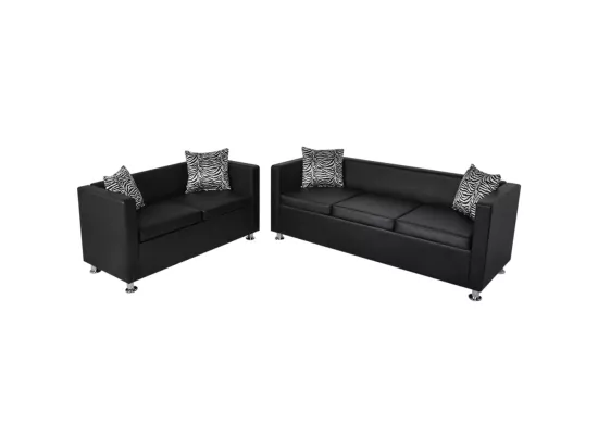Jeu de canapé à 2 places et à 3 places Cuir synthétique Noir