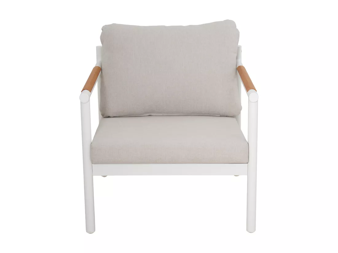 Salon de jardin en aluminium : un canapé 3 places, 2 fauteuils et une table basse - Blanc coussins beiges - LAKIT de MYLIA