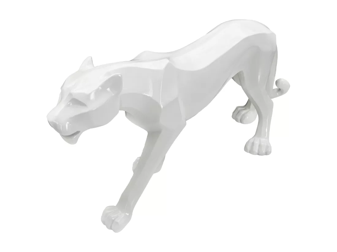 Sculpture géométrique de panthère blanche, 70x18x32,5 cm - Statue moderne inspirée du cubisme en résine