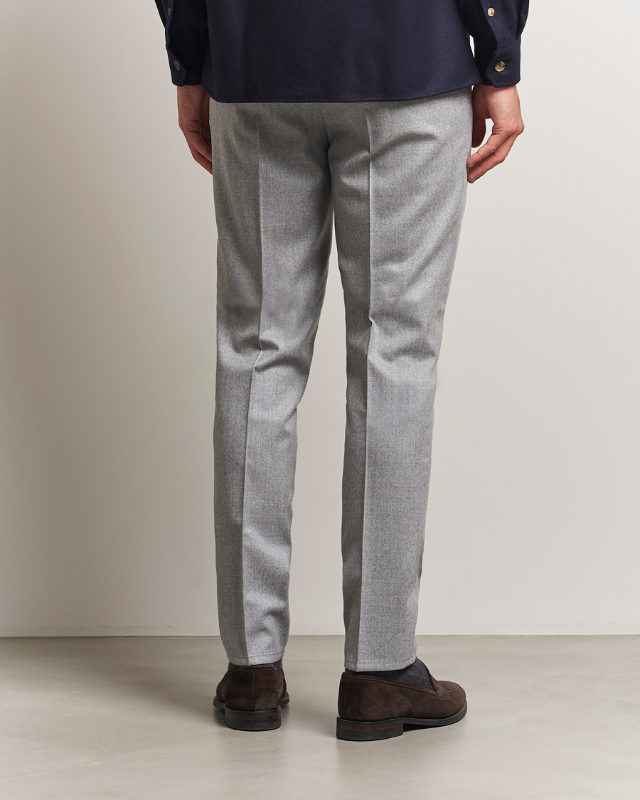 Brunello Cucinelli Slim Fit Pleated Flannel Trousers Light Grey