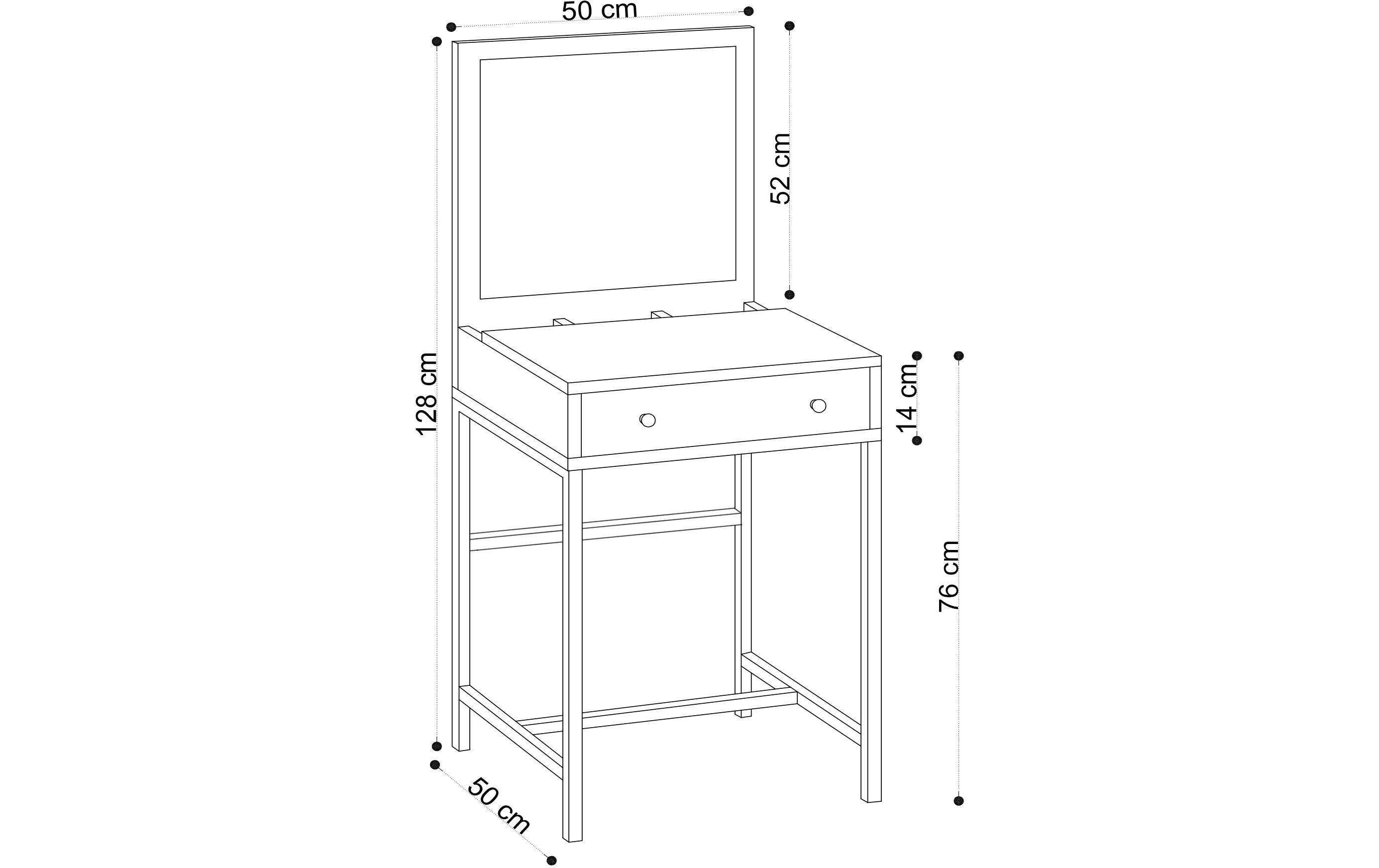 Schminktisch Mary 50 x 128 x 50 cm, Braun/Schwarz<br>Kosmetiktisch