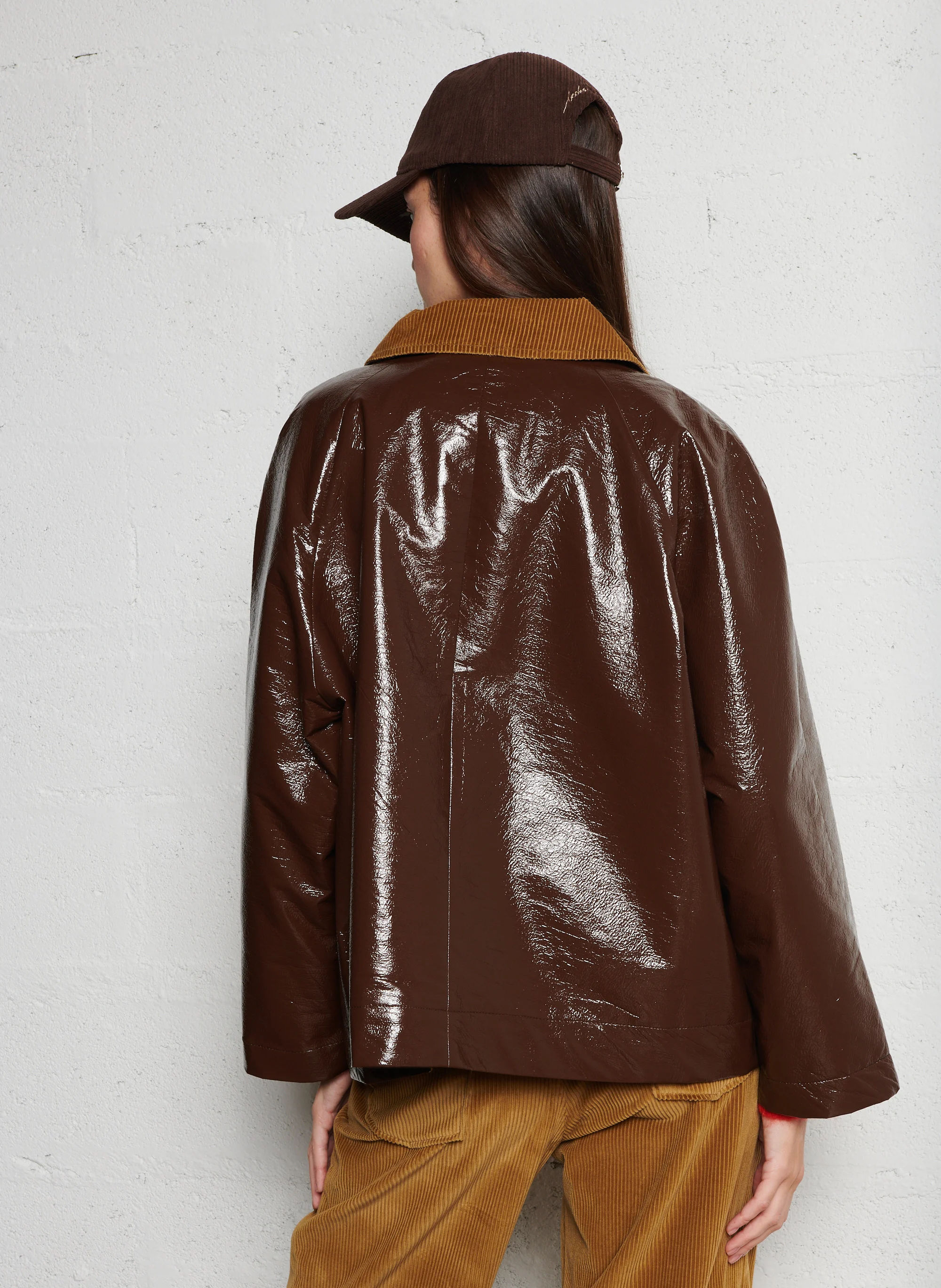 SPENCER - Veste col classique ample en vinyle | Marron