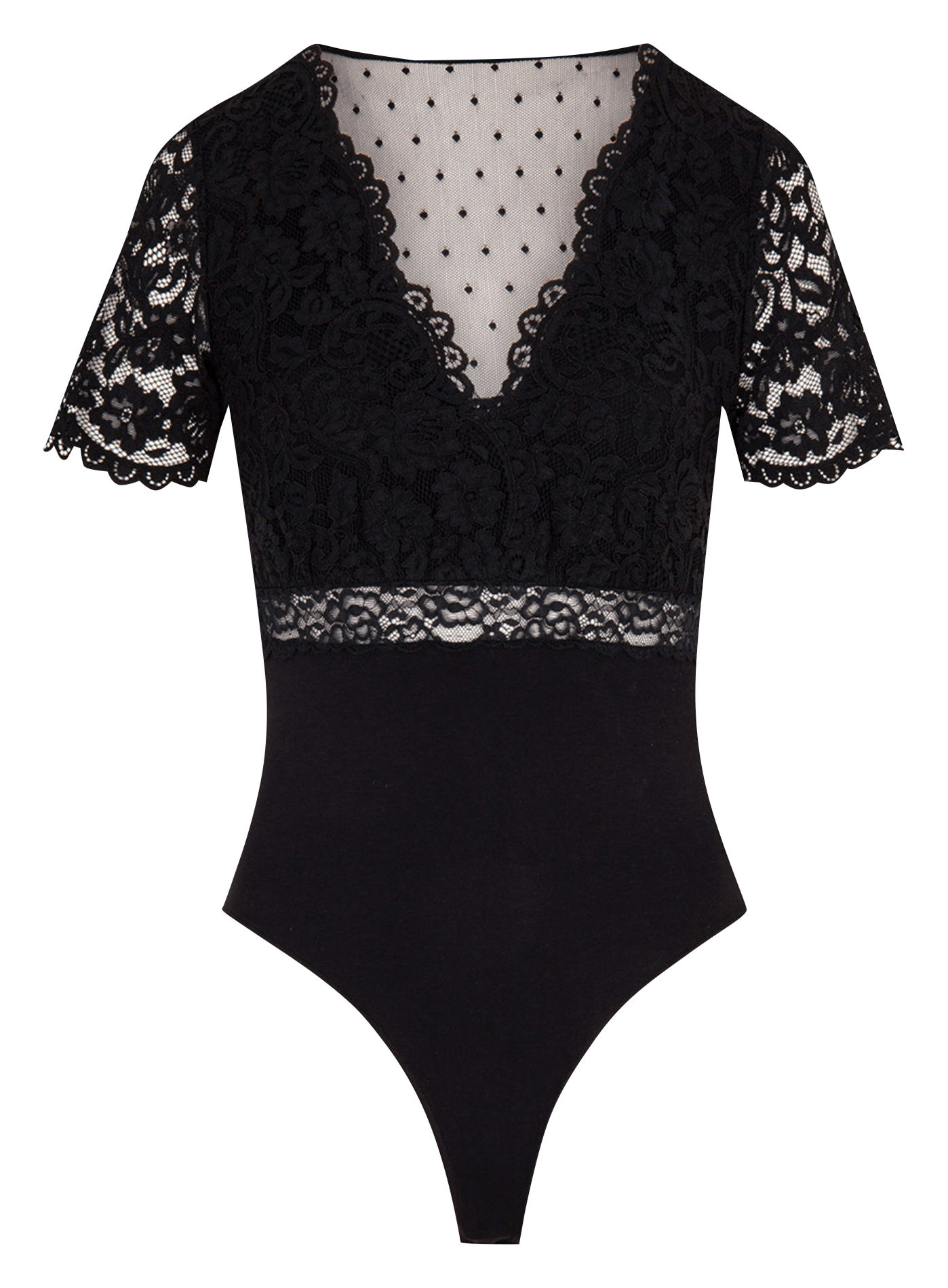 DRIA - Body manches courtes en dentelle | Noir