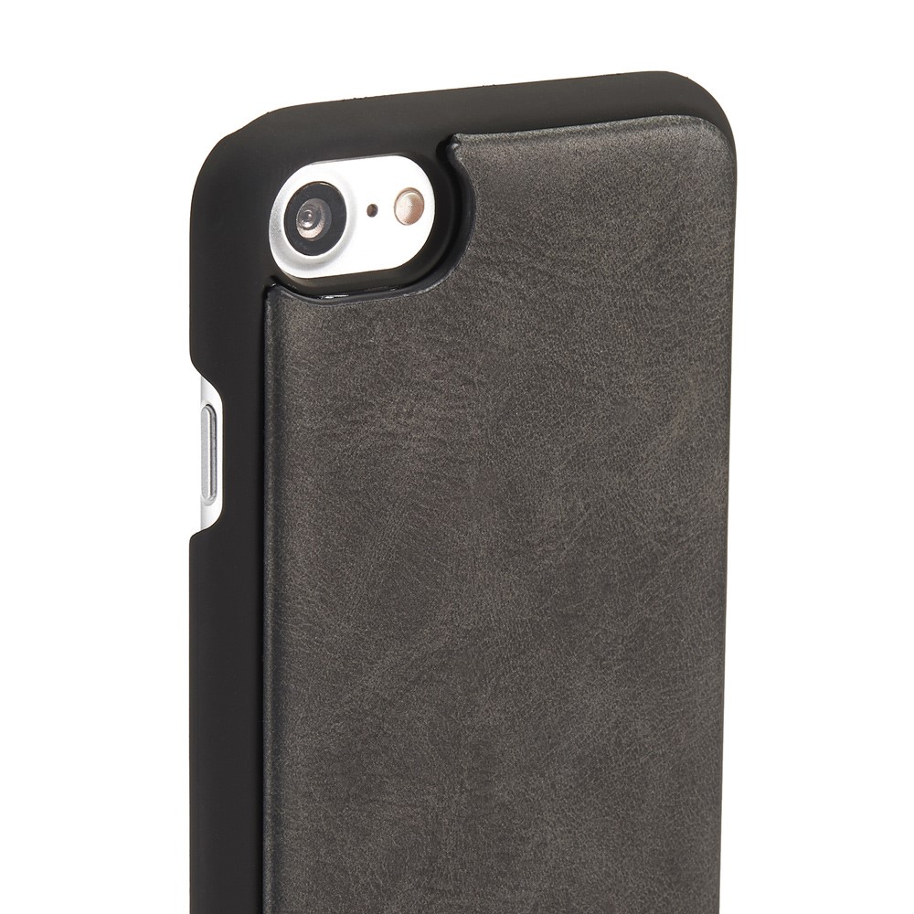iPhone SE (2022/2020) / 8 / 7 3in1 Leder Tasche   Magnet Hardcase und Karten Etui (Vertikal Ausklappbar) - Schwarz