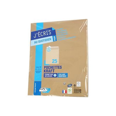 GPV - 25 Pochettes Enveloppes 260 x 330 mm - 90 gr - sans fenêtre - kraft - bande adhésive