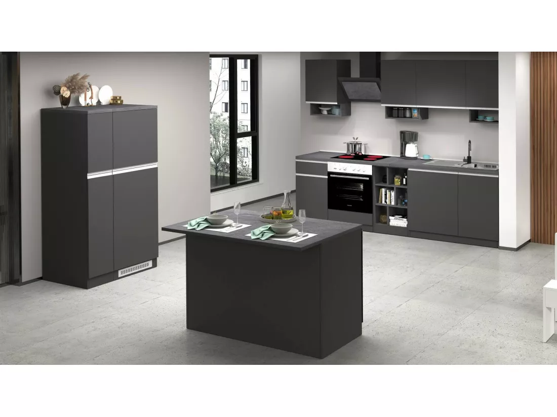 Îlot de cuisine Daffaticat, Armoire polyvalente, Meuble de kitchenette, Table auxiliaire, 100% Made in Italy, 125x90h90 cm, Anthracite et Ardoise
