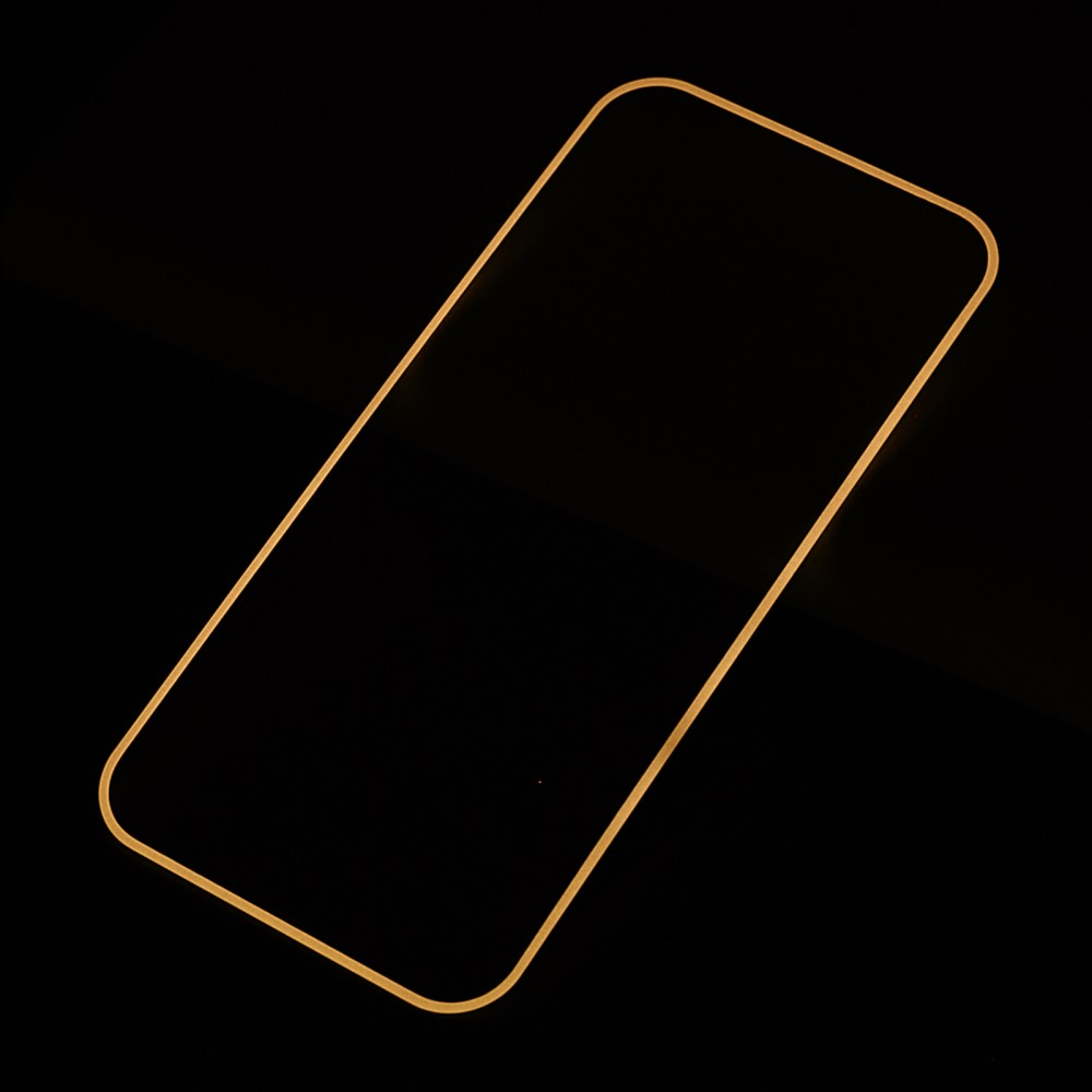 iPhone 15 Full-Screen Vollbild Glas Fluoreszierender Display Schutz mit Leuchtendem Alu Rahmen - Gelb / Transparent