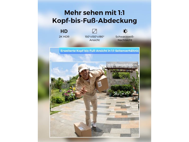 Reolink IP Türstation D340B 2K  Battery Doorbell Chime   64 Akku-Türklingel mit 64 GB lokalem Speicher 4MP 2K 2.4/5GHz WLAN und Chime – Schwarz