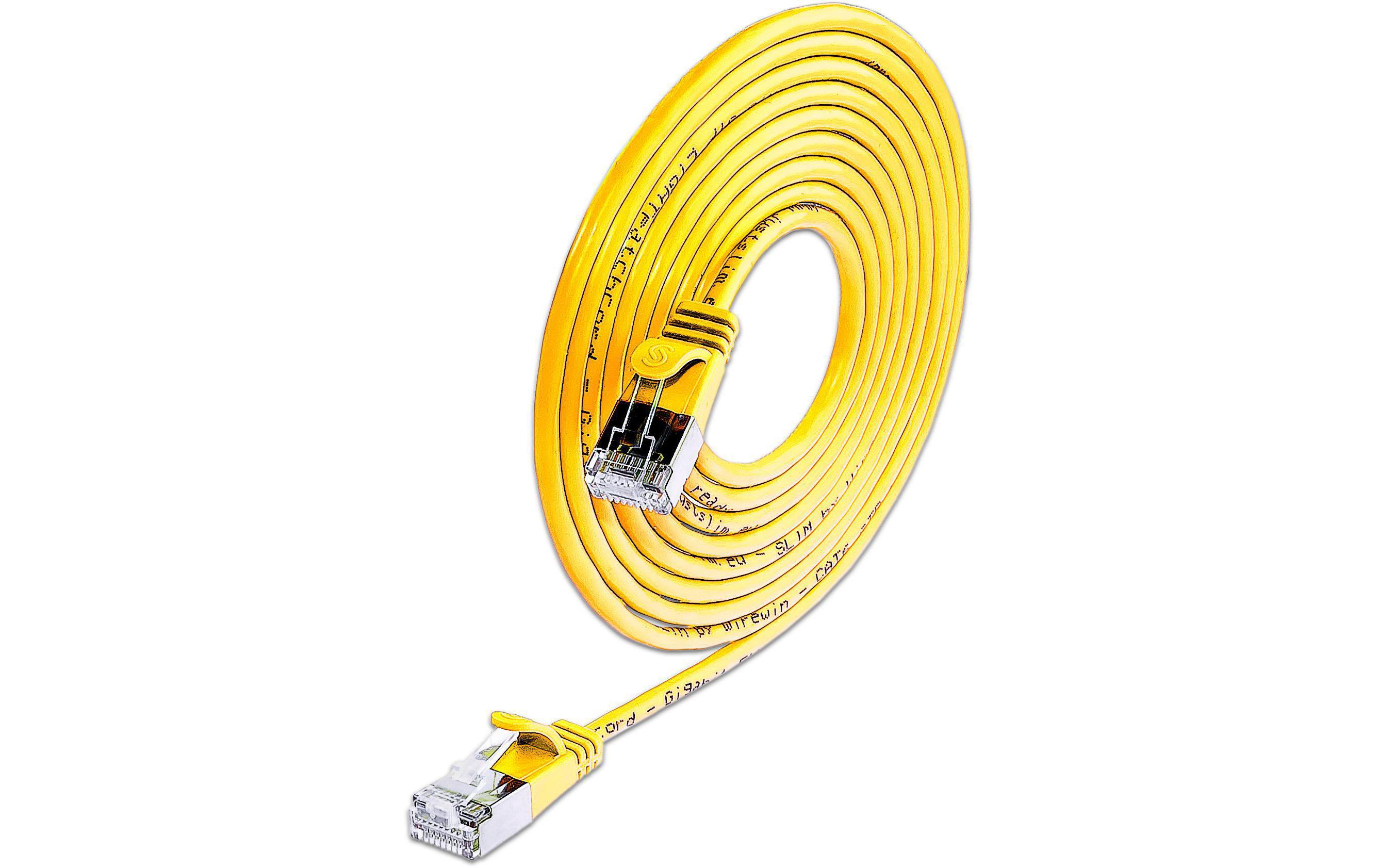 Slimpatchkabel RJ-45 - RJ-45, Cat 6, U/FTP, 7.5 m, GelbGeschirmtes Cat 6 Twisted-Pair-Kabel (U/FTP) mit Klinkenschutz