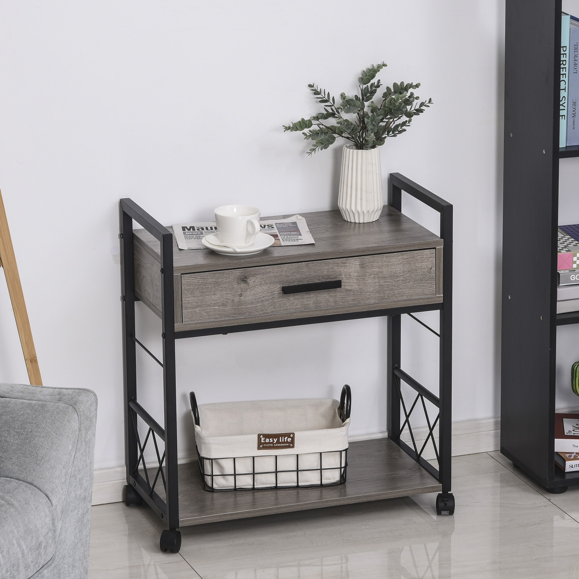 HOMCOM Mobiler Beistelltisch mit Schublade 60 x 30 x 65 cm (BxTxH)