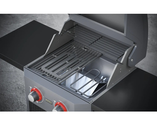 Tenneker Carbon E-Grill elektrische grill 122 x 58,8 x 112,4 cm met 2300 watt, 2 verwarmingscircuits, gietijzeren grillrooster, digitale temperatuurweergave, warmhoudrek