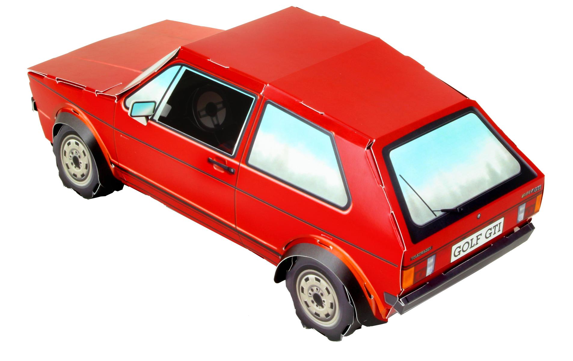 PKW VW Golf 1 GTI Modell und Baubuch 1:38, Deutsch/EnglischModellauto im Massstab 1:38 & Kartonbausatz im Massstab 1:18