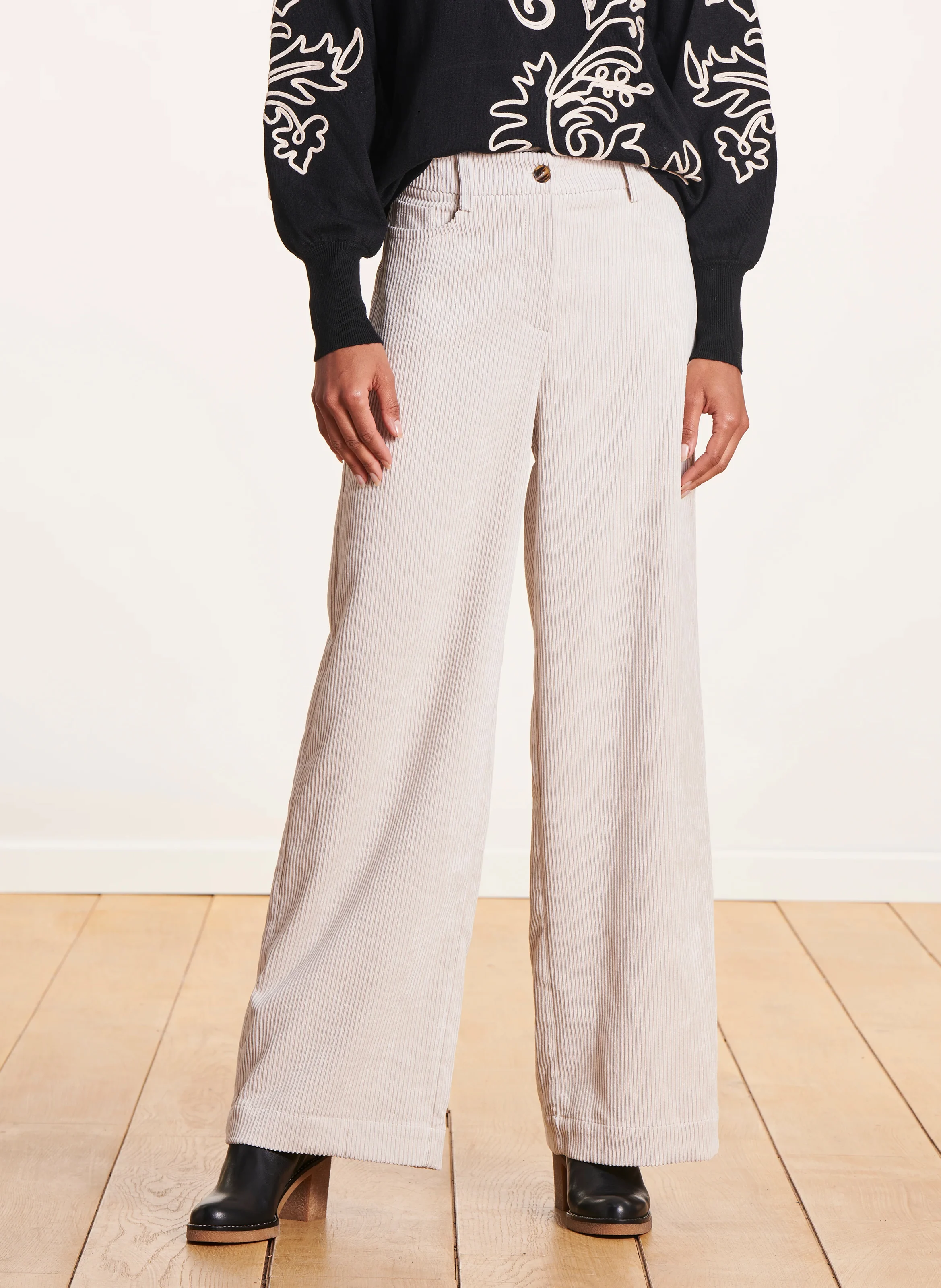 Pantalon large côtelé | Beige