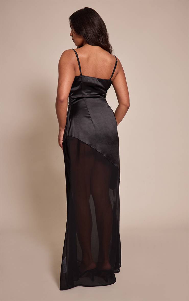 Noir Robe Maxi Shape En Satin À Col Bénitier Et Ourlet Asymétrique En Mousseline